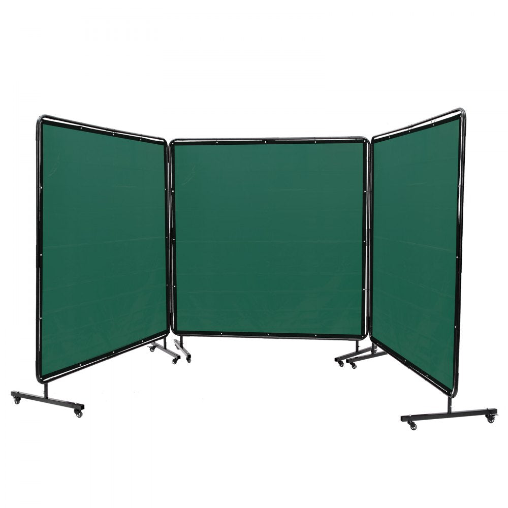 VEVOR Welding Screen with Frame, 6' x 6' 3 Panel Welding Curtain Screens, Flame-Resistant Vinyl Welding Protection Screen on 12 Swivel Wheels (6 Lockable), Moveable & Professional for Workshop, Green 