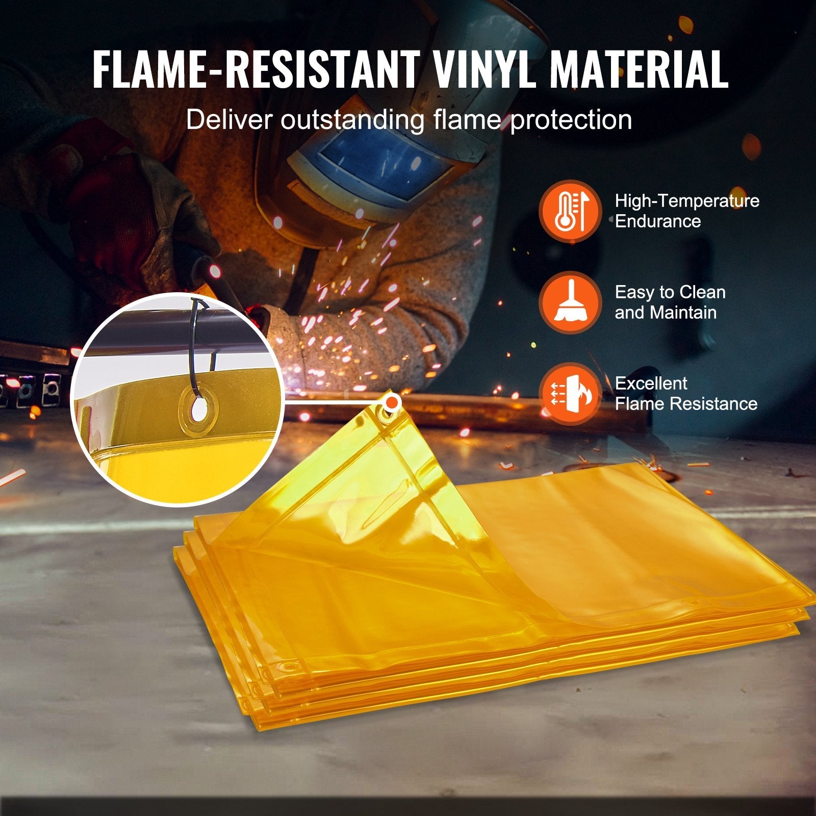 VEVOR Welding Screen with Frame, 6' x 6' 3 Panel Welding Curtain Screens, Flame-Resistant Vinyl Welding Protection Screen on 12 Swivel Wheels (6 Lockable), Moveable & Professional for Workshop, Yellow 