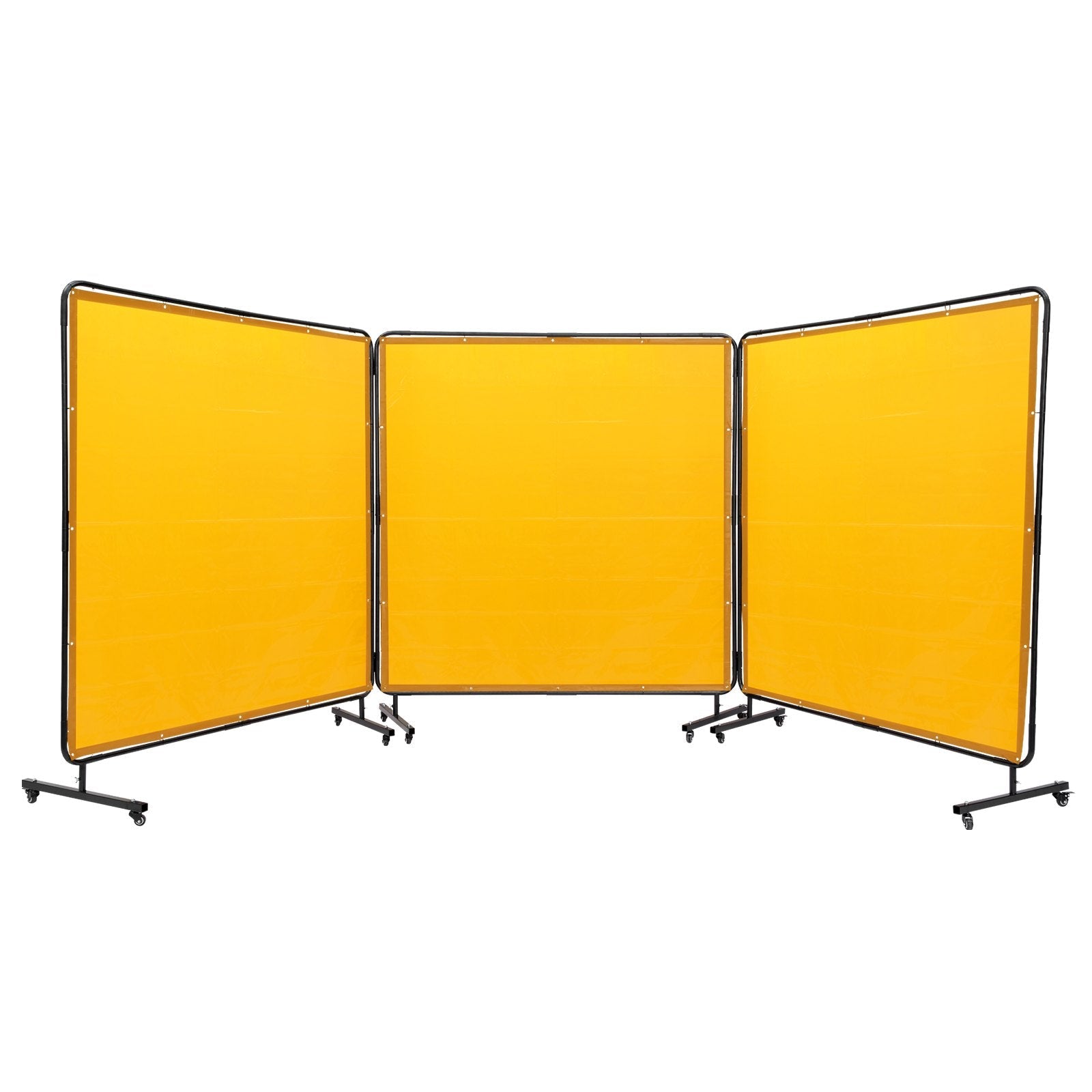 VEVOR Welding Screen with Frame, 6' x 6' 3 Panel Welding Curtain Screens, Flame-Resistant Vinyl Welding Protection Screen on 12 Swivel Wheels (6 Lockable), Moveable & Professional for Workshop, Yellow 