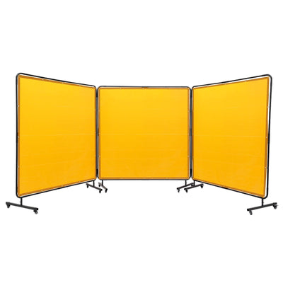 VEVOR Welding Screen with Frame, 6' x 6' 3 Panel Welding Curtain Screens, Flame-Resistant Vinyl Welding Protection Screen on 12 Swivel Wheels (6 Lockable), Moveable & Professional for Workshop, Yellow 