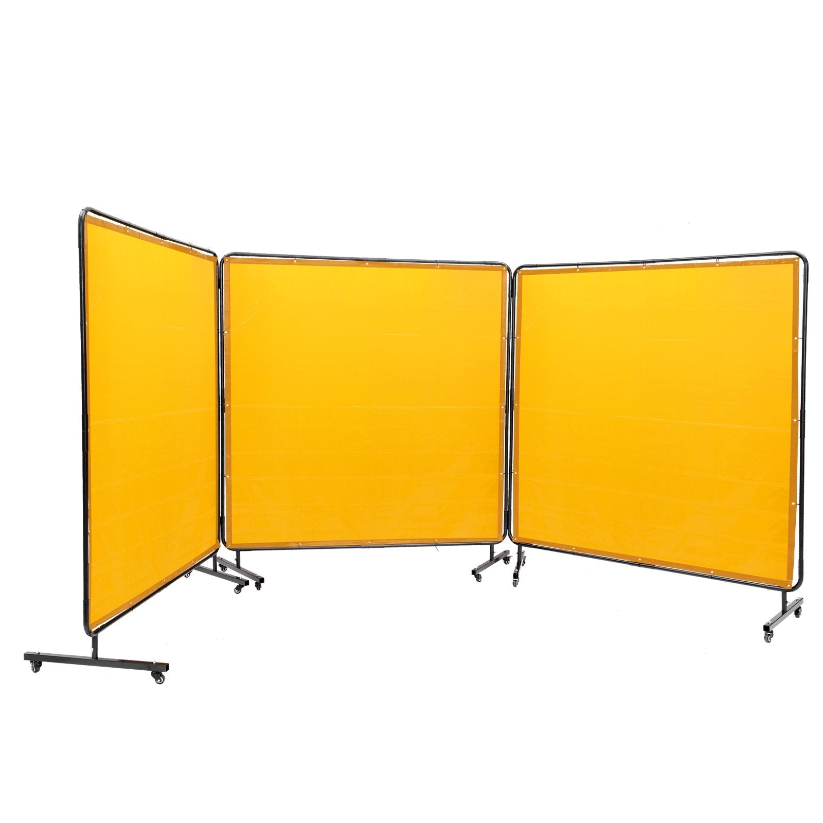 VEVOR Welding Screen with Frame, 6' x 6' 3 Panel Welding Curtain Screens, Flame-Resistant Vinyl Welding Protection Screen on 12 Swivel Wheels (6 Lockable), Moveable & Professional for Workshop, Yellow 