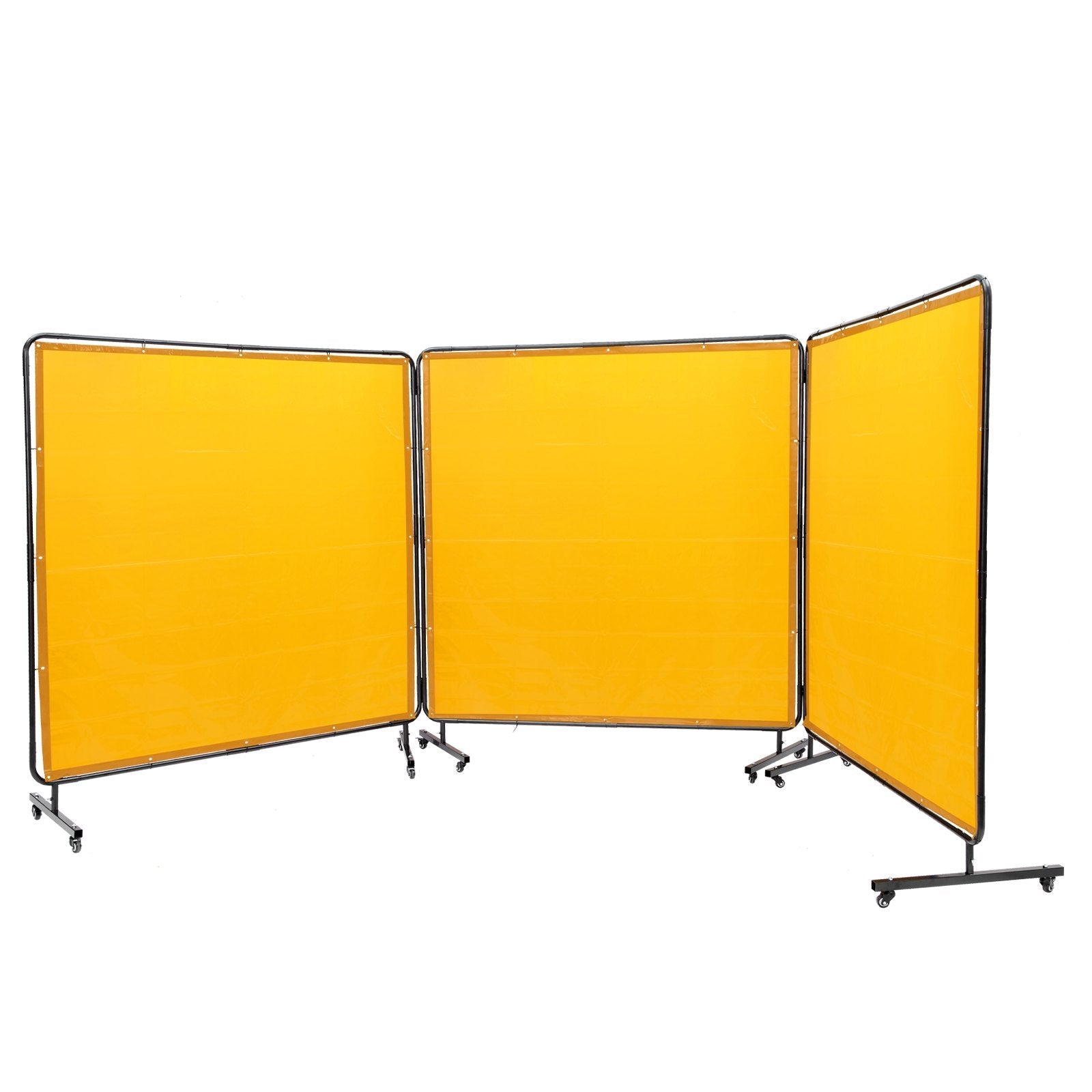 VEVOR Welding Screen with Frame, 6' x 6' 3 Panel Welding Curtain Screens, Flame-Resistant Vinyl Welding Protection Screen on 12 Swivel Wheels (6 Lockable), Moveable & Professional for Workshop, Yellow 