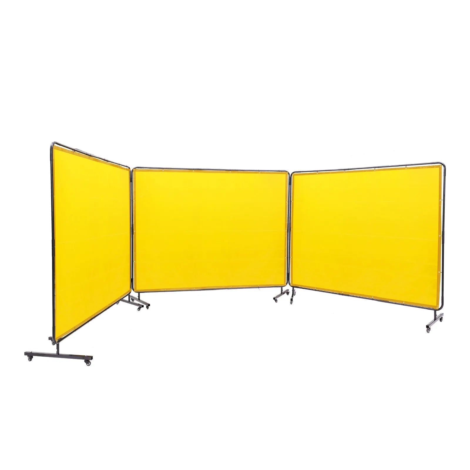 VEVOR Welding Screen with Frame, 6' x 8' 3 Panel Welding Curtain Screens, Flame-Resistant Vinyl Welding Protection Screen on 12 Swivel Wheels (6 Lockable), Moveable & Professional for Workshop, Yellow