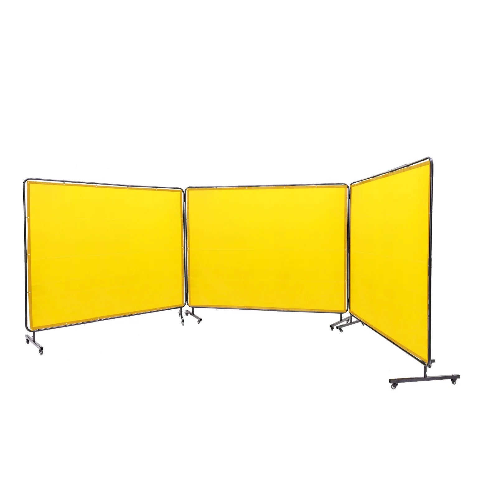 VEVOR Welding Screen with Frame, 6' x 8' 3 Panel Welding Curtain Screens, Flame-Resistant Vinyl Welding Protection Screen on 12 Swivel Wheels (6 Lockable), Moveable & Professional for Workshop, Yellow