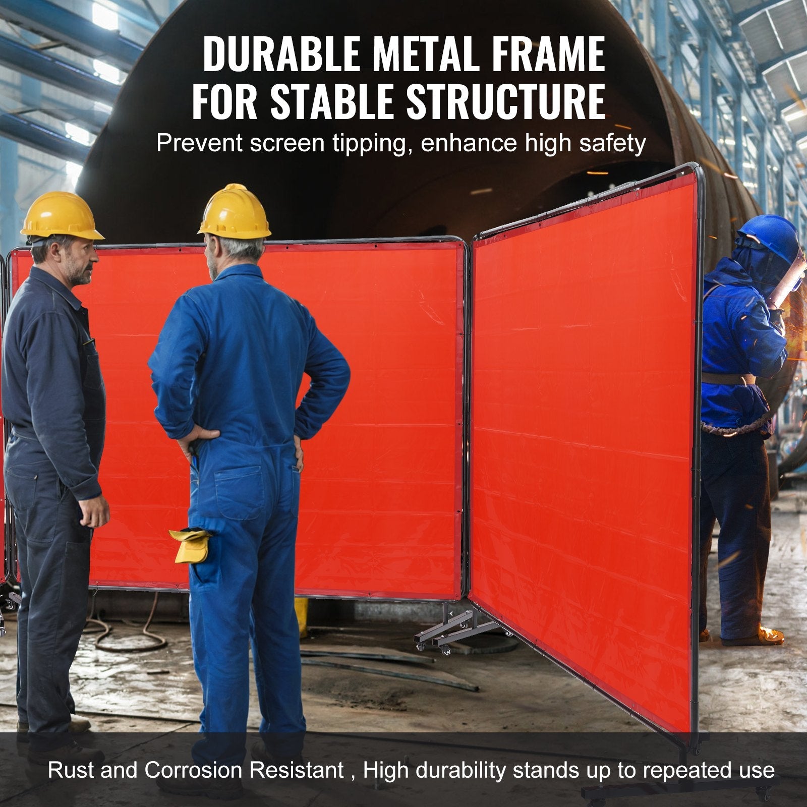 VEVOR Welding Screen with Frame, 6' x 8' 3 Panel Welding Curtain Screens, Flame-Resistant Vinyl Welding Protection Screen on 12 Swivel Wheels (6 Lockable), Moveable & Professional for Workshop, Red 