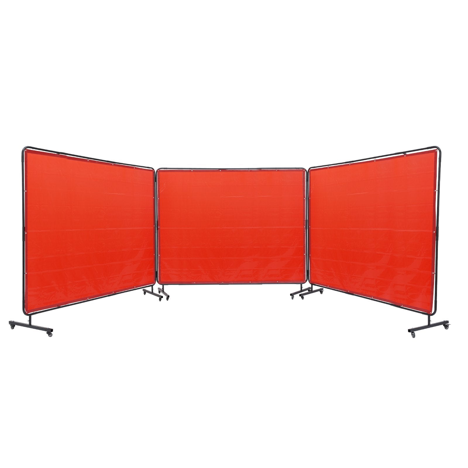 VEVOR Welding Screen with Frame, 6' x 8' 3 Panel Welding Curtain Screens, Flame-Resistant Vinyl Welding Protection Screen on 12 Swivel Wheels (6 Lockable), Moveable & Professional for Workshop, Red 
