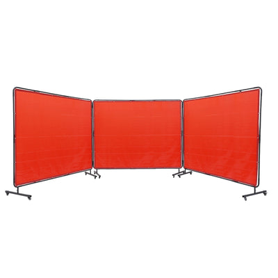 VEVOR Welding Screen with Frame, 6' x 8' 3 Panel Welding Curtain Screens, Flame-Resistant Vinyl Welding Protection Screen on 12 Swivel Wheels (6 Lockable), Moveable & Professional for Workshop, Red 