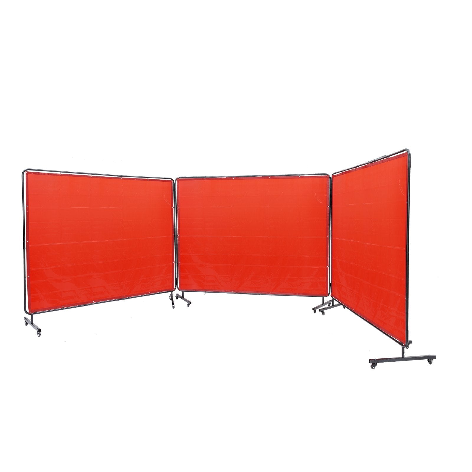 VEVOR Welding Screen with Frame, 6' x 8' 3 Panel Welding Curtain Screens, Flame-Resistant Vinyl Welding Protection Screen on 12 Swivel Wheels (6 Lockable), Moveable & Professional for Workshop, Red 