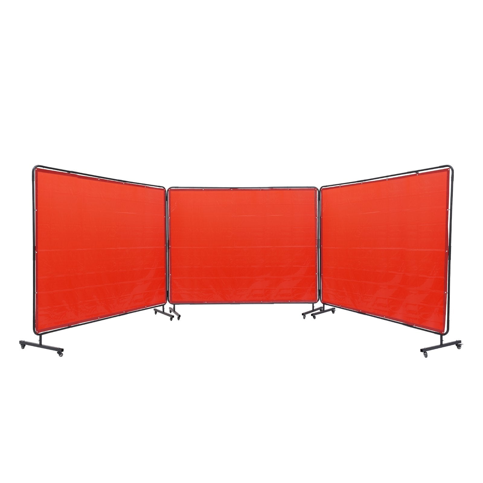VEVOR Welding Screen with Frame, 6' x 8' 3 Panel Welding Curtain Screens, Flame-Resistant Vinyl Welding Protection Screen on 12 Swivel Wheels (6 Lockable), Moveable & Professional for Workshop, Red 