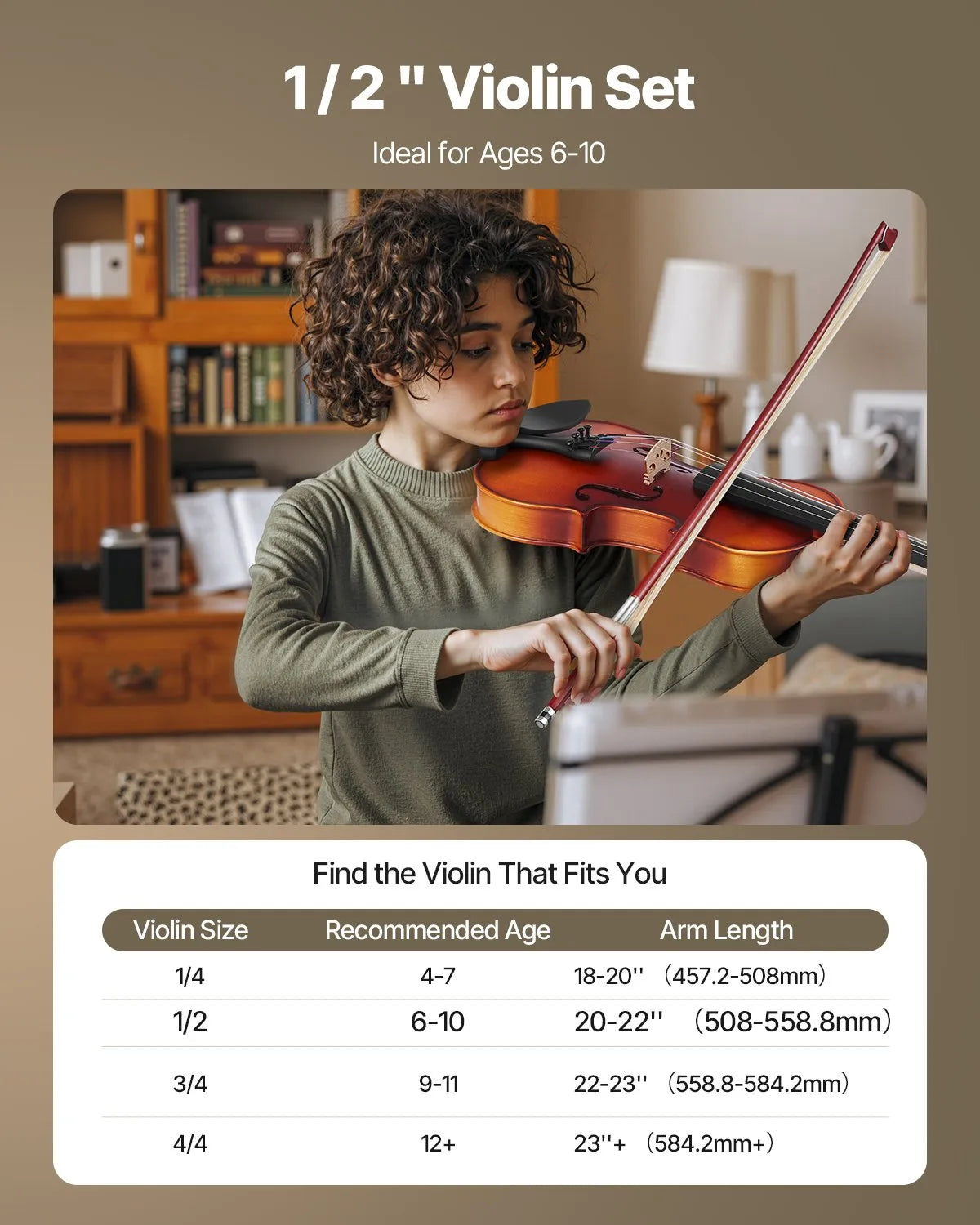 VEVOR Violin 1/2 Size Fiddle Set Solidwood for Beginners with Case Rosin Brown