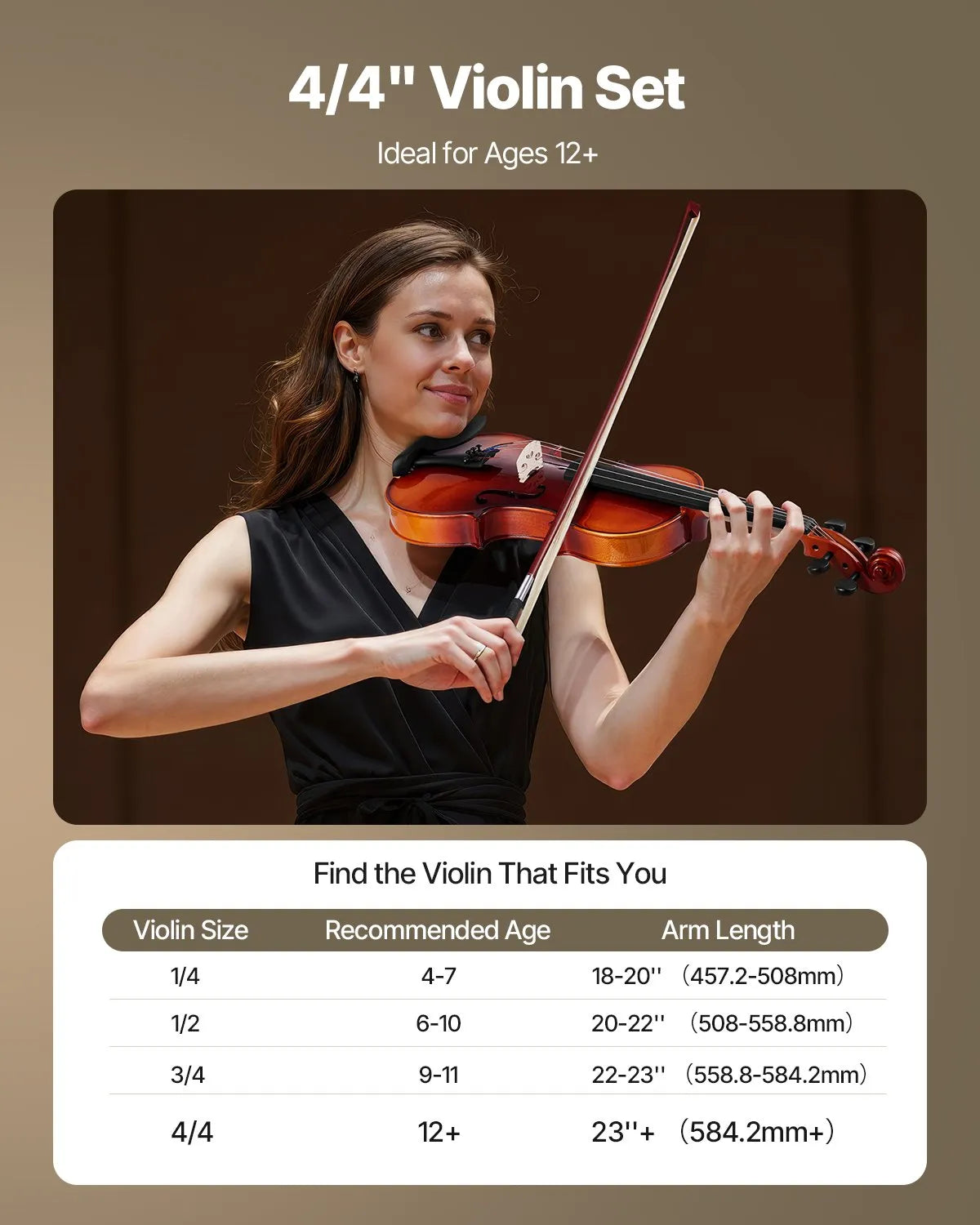 VEVOR Violin 4/4 Full Size Fiddle Set Solidwood for Beginners Glossy Brown