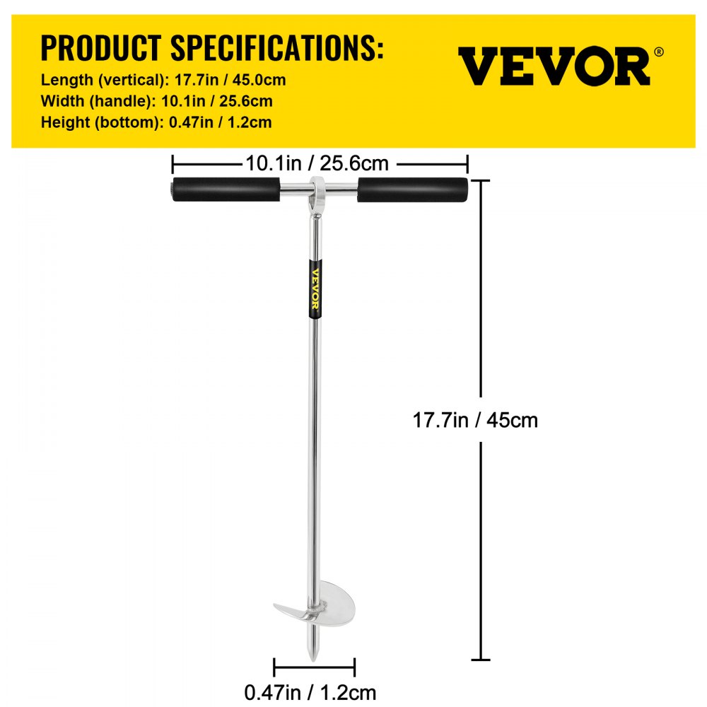 VEVOR Sand Anchor, 18" Length Auger to the Beach and Sandbar, 316 Stainless Steel Screw Anchor w/ Removable Handle, Bungee Line & Carry Bag, for Jet Ski PWC Pontoon Kayak 
