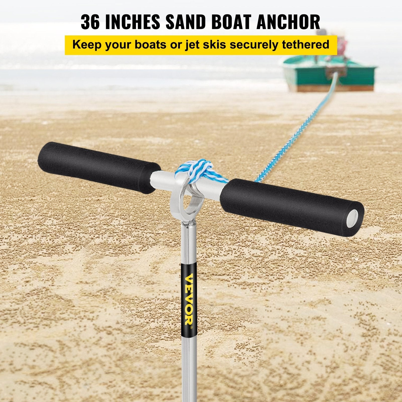 VEVOR Sand Anchor, 36" Length Auger to the Beach and Sandbar, 316 Stainless Steel Screw Anchor w/ Removable Handle, Bungee Line & Carry Bag, for Jet Ski PWC Pontoon Kayak 
