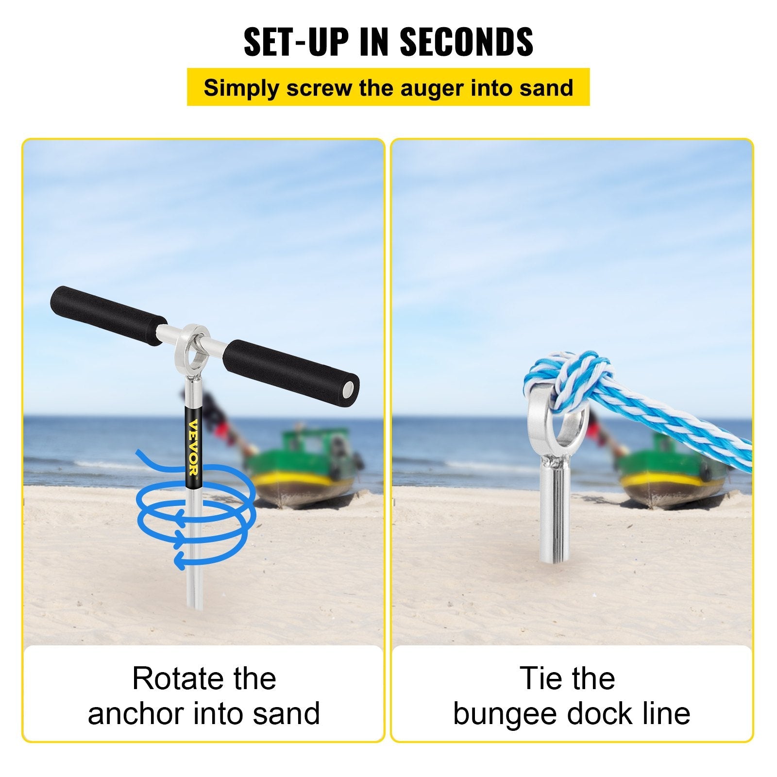 VEVOR Sand Anchor, 36" Length Auger to the Beach and Sandbar, 316 Stainless Steel Screw Anchor w/ Removable Handle, Bungee Line & Carry Bag, for Jet Ski PWC Pontoon Kayak 