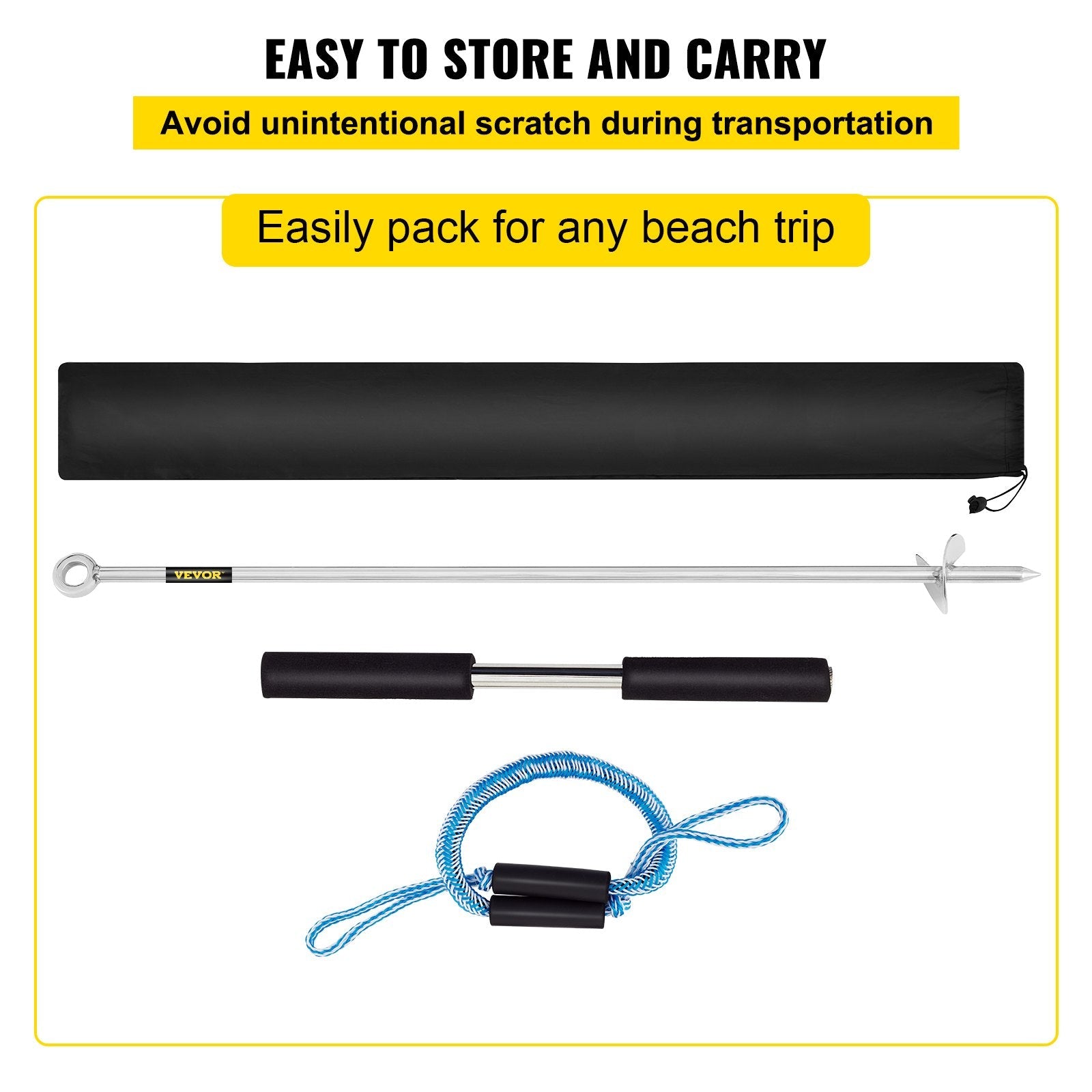 VEVOR Sand Anchor, 36" Length Auger to the Beach and Sandbar, 316 Stainless Steel Screw Anchor w/ Removable Handle, Bungee Line & Carry Bag, for Jet Ski PWC Pontoon Kayak 