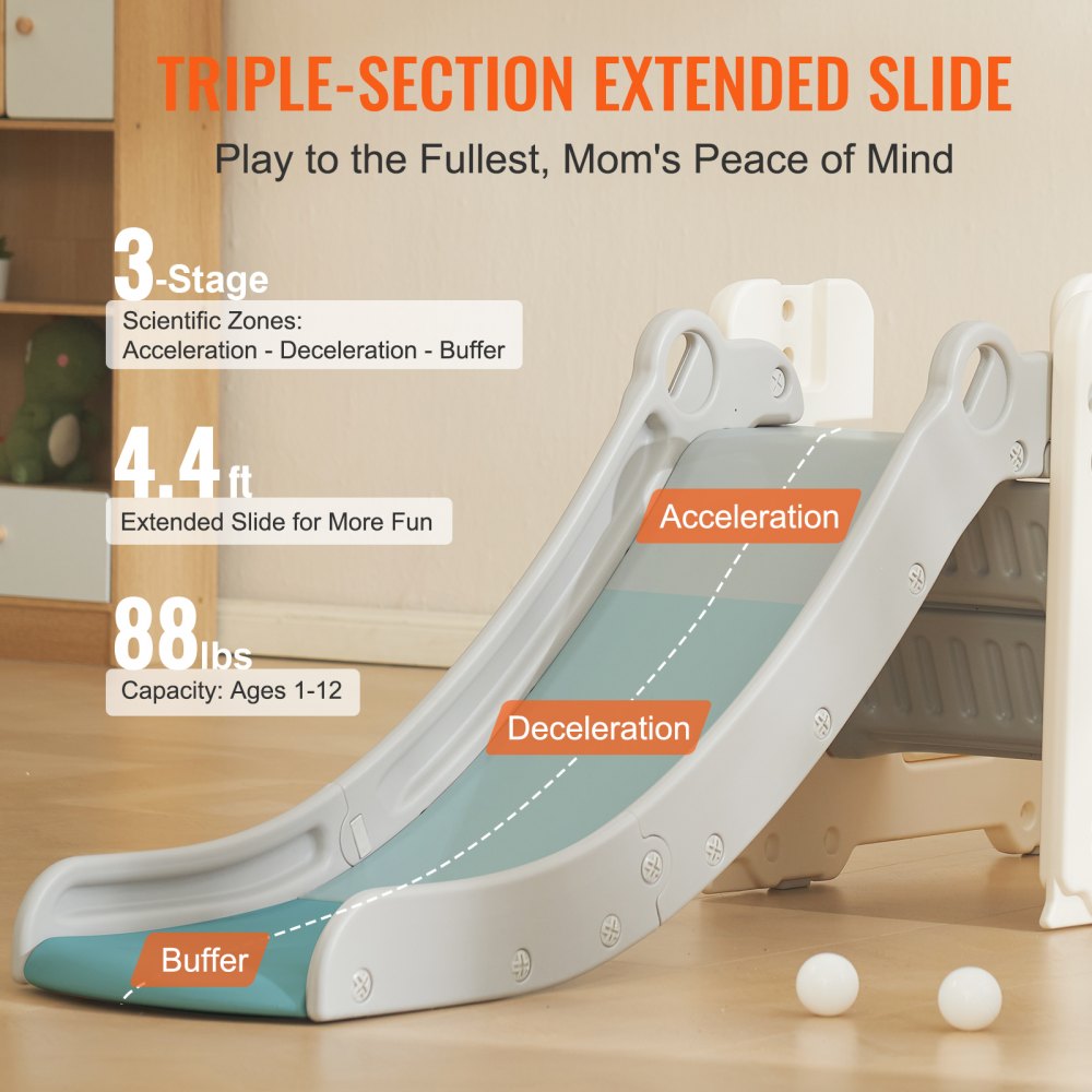VEVOR Toddler Slide, Kid Slide for Toddlers Age 1-12 with Climbable Ladders & Bus Playhouse, Indoor Outdoor Slide Playset for Kids Within 110lbs, Toddler Playground w/ Raised Handrail, Anti-Slip Strip 