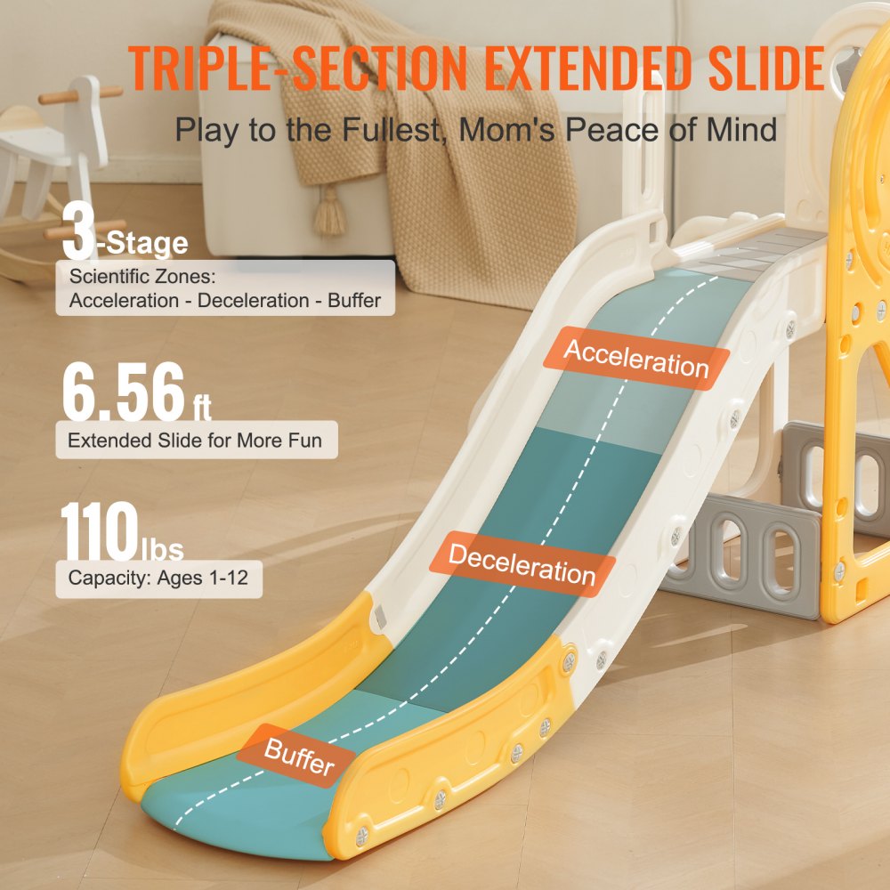VEVOR Toddler Slide, Kid Slide for Toddlers Age 1-12 w/ Climbable Ladders & Basketball Hoop & Storage Space, Indoor Outdoor Slide Playset for Kids Within 110lbs, Toddler Playground w/ Raised Handrail 
