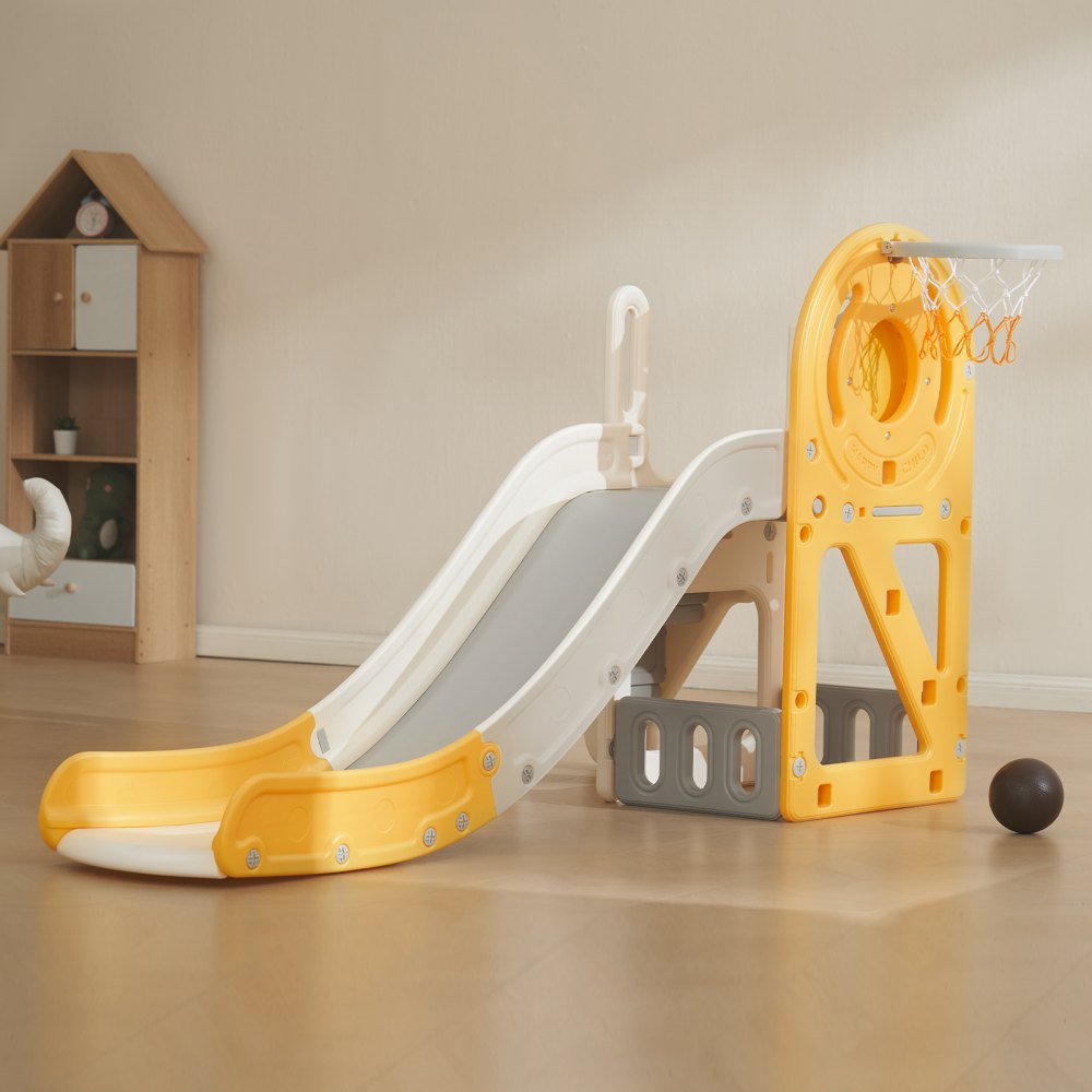 VEVOR Toddler Slide, Kid Slide for Toddlers Age 1-12 w/ Climbable Ladders & Basketball Hoop & Storage Space, Indoor Outdoor Slide Playset for Kids Within 110lbs, Toddler Playground w/ Raised Handrail 