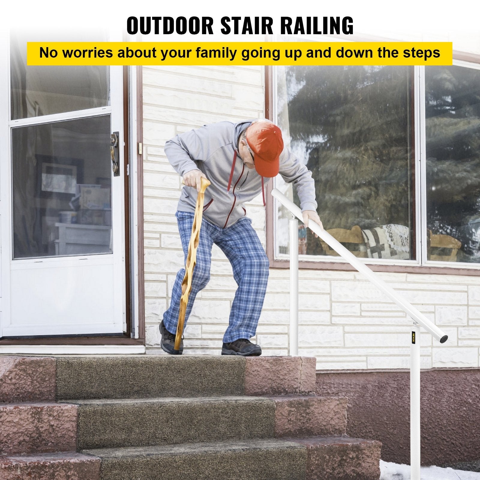 VEVOR Outdoor Stair Railing Kit, 5 FT Handrails 0-5 Steps, Adjustable Angle White Aluminum Stair Hand Rail for The Elderly, Handrails for Outdoor Steps 