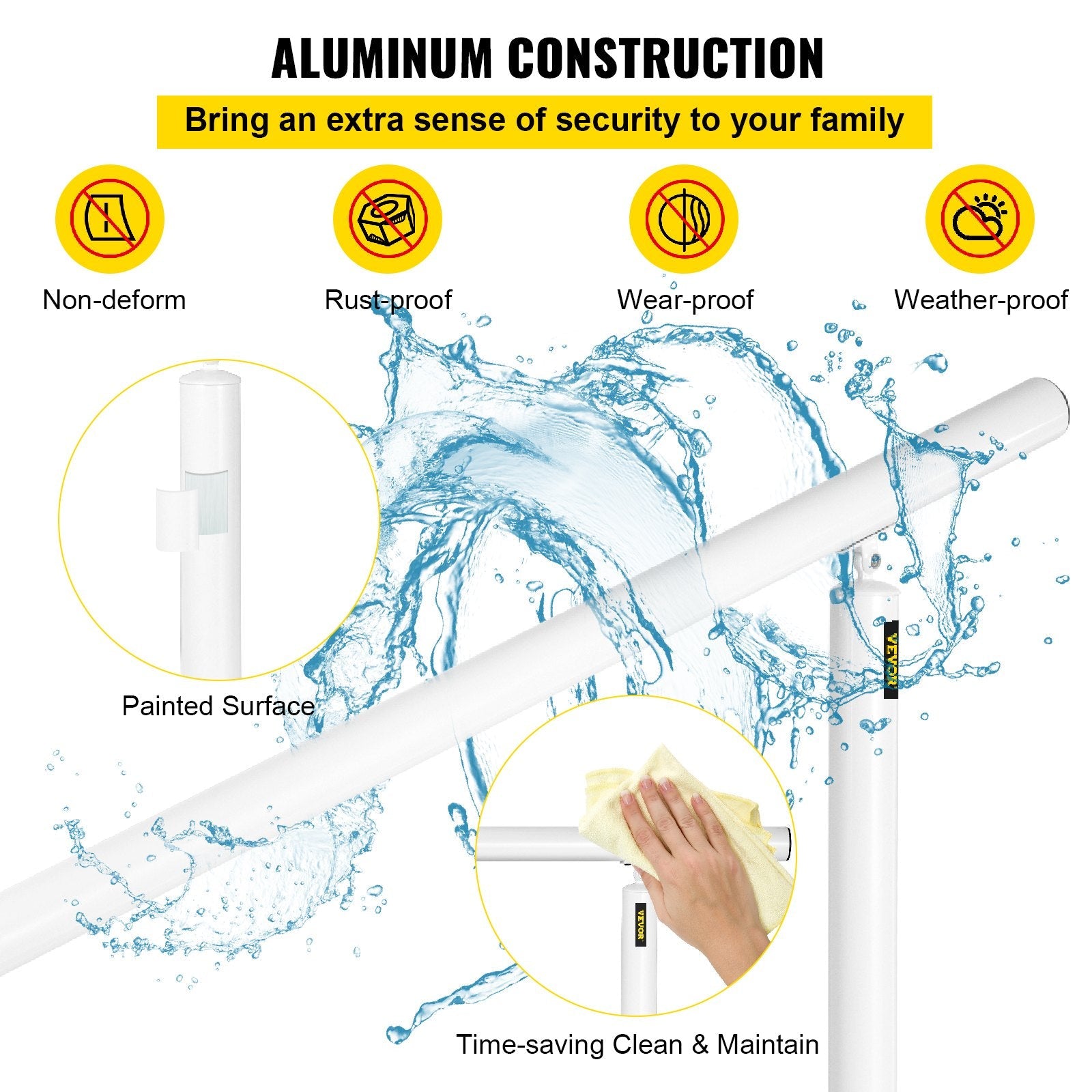 VEVOR Outdoor Stair Railing Kit, 5 FT Handrails 0-5 Steps, Adjustable Angle White Aluminum Stair Hand Rail for The Elderly, Handrails for Outdoor Steps 