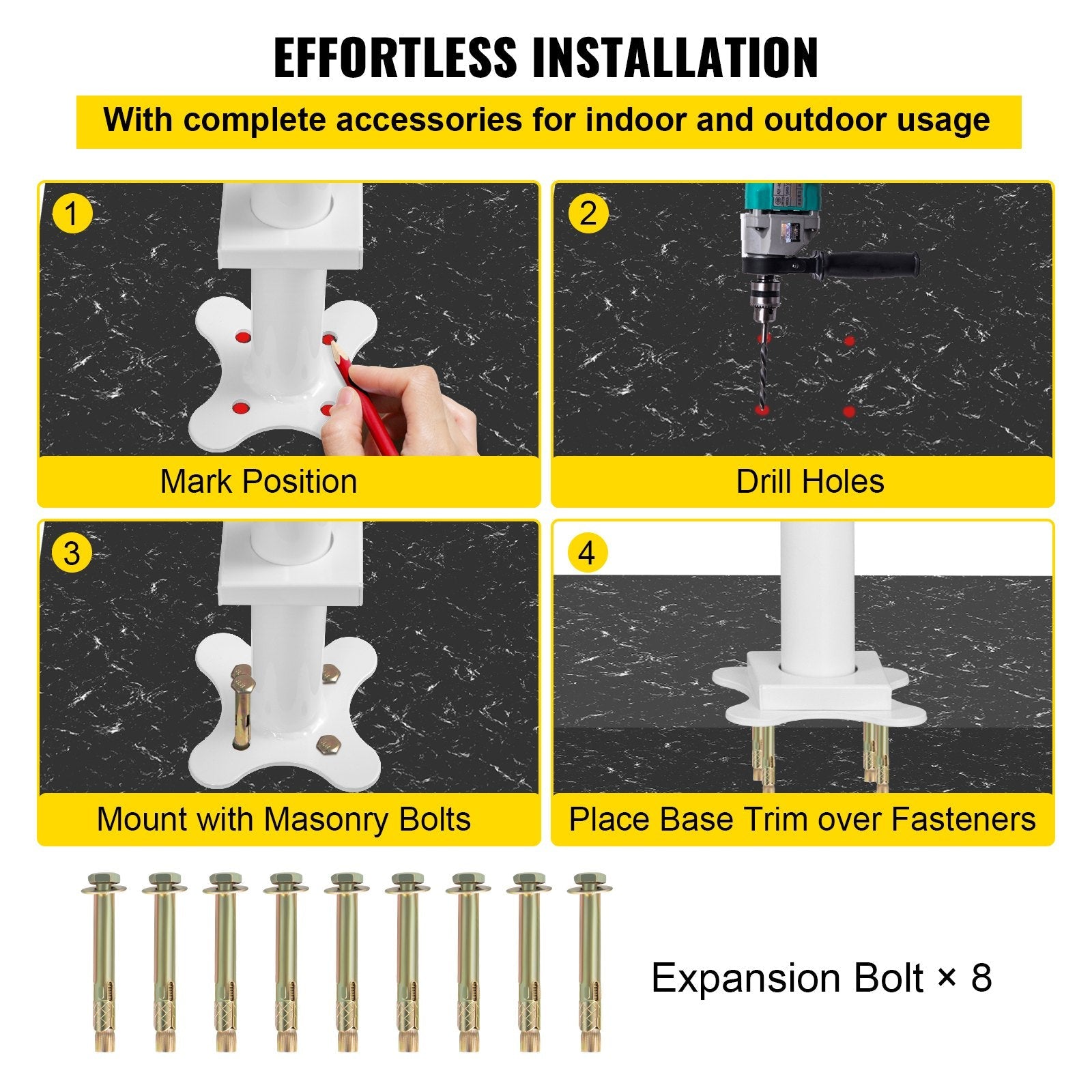 VEVOR Outdoor Stair Railing Kit, 5 FT Handrails 0-5 Steps, Adjustable Angle White Aluminum Stair Hand Rail for The Elderly, Handrails for Outdoor Steps 