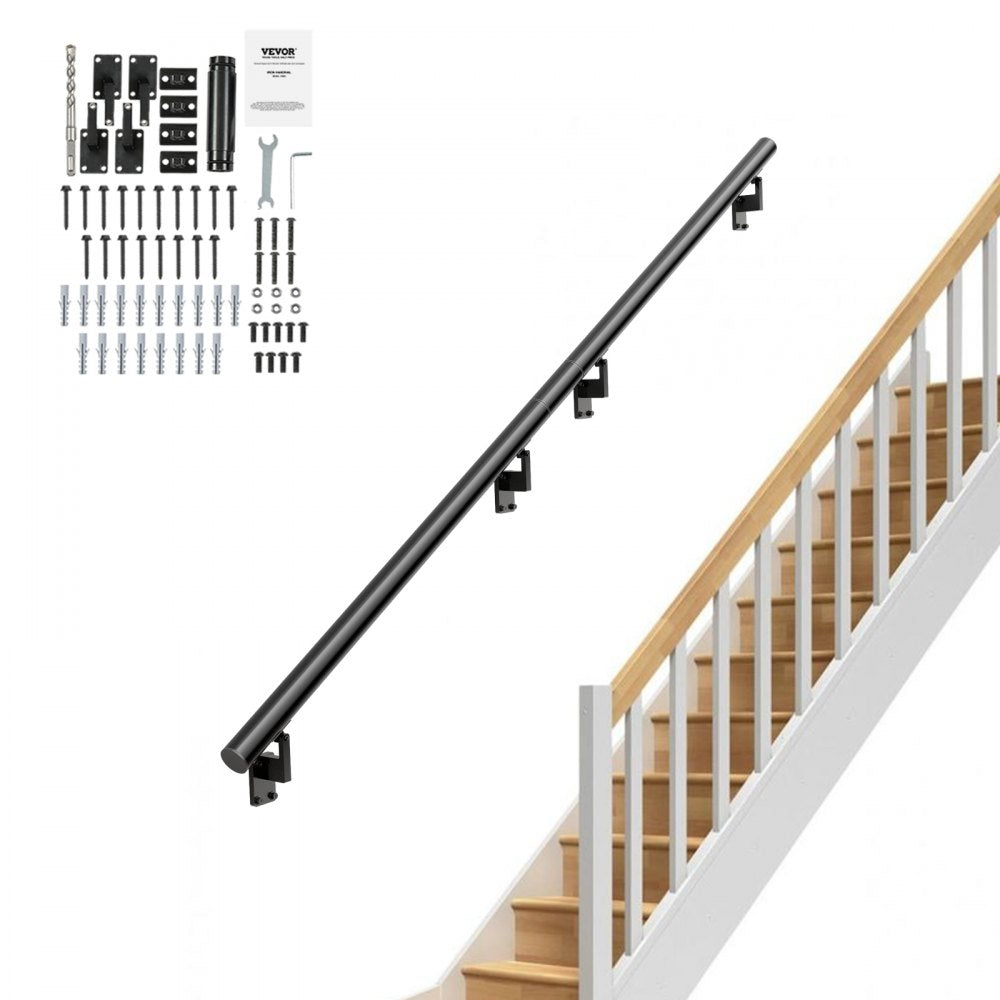 VEVOR Handrail Stair Railing, 12 ft, Wall Mount Handrails for Indoor Stairs, Thickened Aluminum Alloy Hand Rail with Installation Kit, 440 LBS Load Capacity Stairway Railing for Outdoor Stairs 