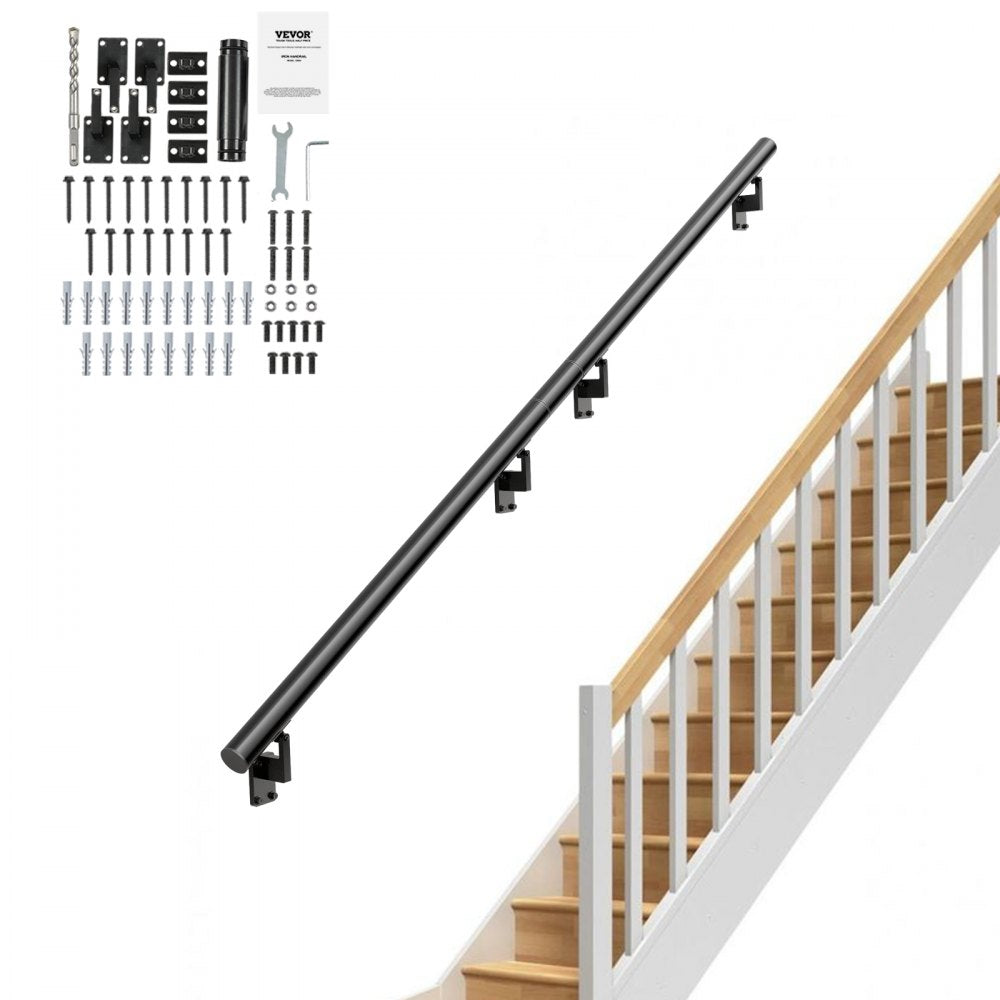 VEVOR Handrail Stair Railing, 7 ft, Wall Mount Handrails for Indoor Stairs, Thickened Aluminum Alloy Hand Rail with Installation Kit, 440 LBS Load Capacity Stairway Railing for Outdoor Stairs 