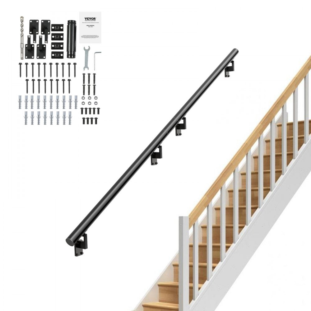 VEVOR Handrail Stair Railing, 7 ft, Wall Mount Handrails for Indoor Stairs, Thickened Aluminum Alloy Hand Rail with Installation Kit, 440 LBS Load Capacity Stairway Railing for Outdoor Stairs 