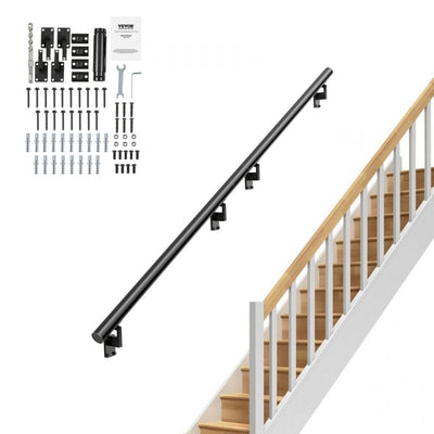 VEVOR Handrail Stair Railing, 7 ft, Wall Mount Handrails for Indoor Stairs, Thickened Aluminum Alloy Hand Rail with Installation Kit, 440 LBS Load Capacity Stairway Railing for Outdoor Stairs 