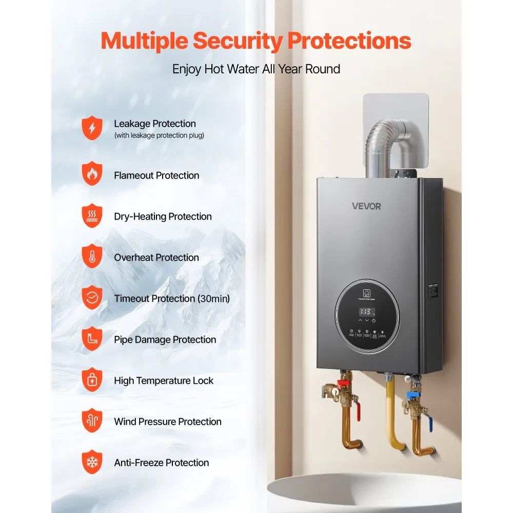 VEVOR Propane Tankless Water Heater 4.3Gal 100000 BTU Smart Temp Control LED