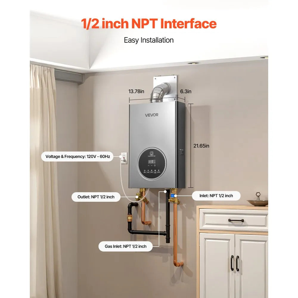 VEVOR Propane Tankless Water Heater 4.3Gal 100000 BTU Smart Temp Control LED