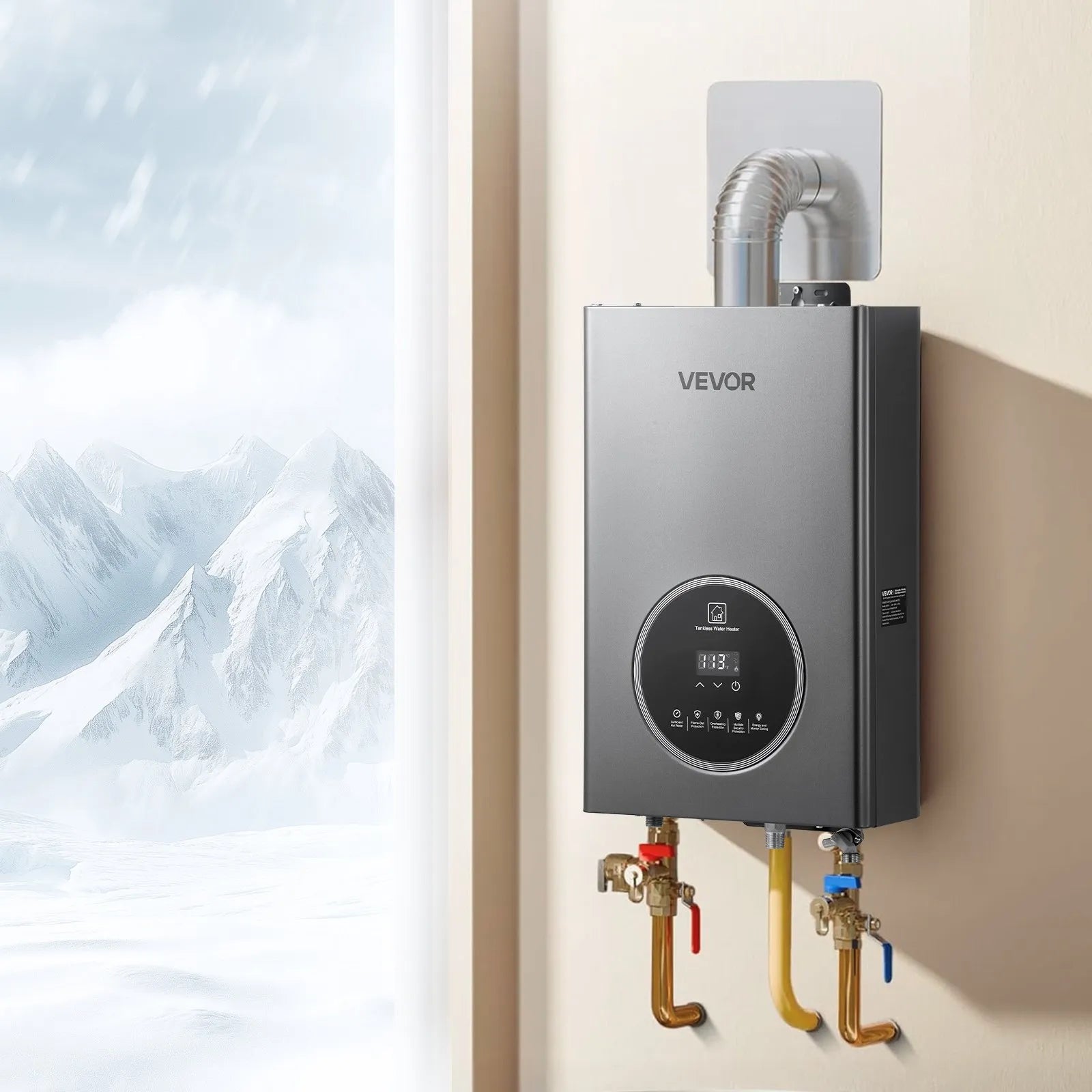 VEVOR Gas Tankless Water Heater 4.3Gal 100000 BTU Smart Temp Control LED