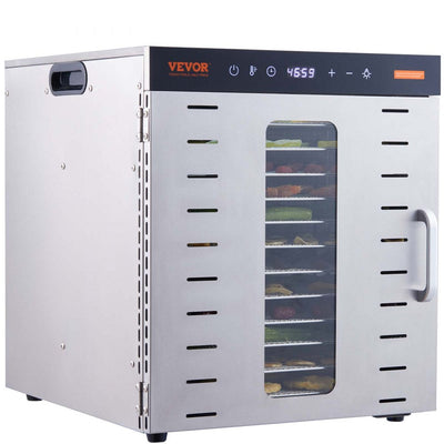 VEVOR Food Dehydrator Machine, 10 Stainless Steel Trays, 1000W Electric Food Dryer w/ Digital Adjustable Timer & Temperature for Jerky, Herb, Meat, Beef, Fruit, Dog Treats and Vegetables, FDA Listed 