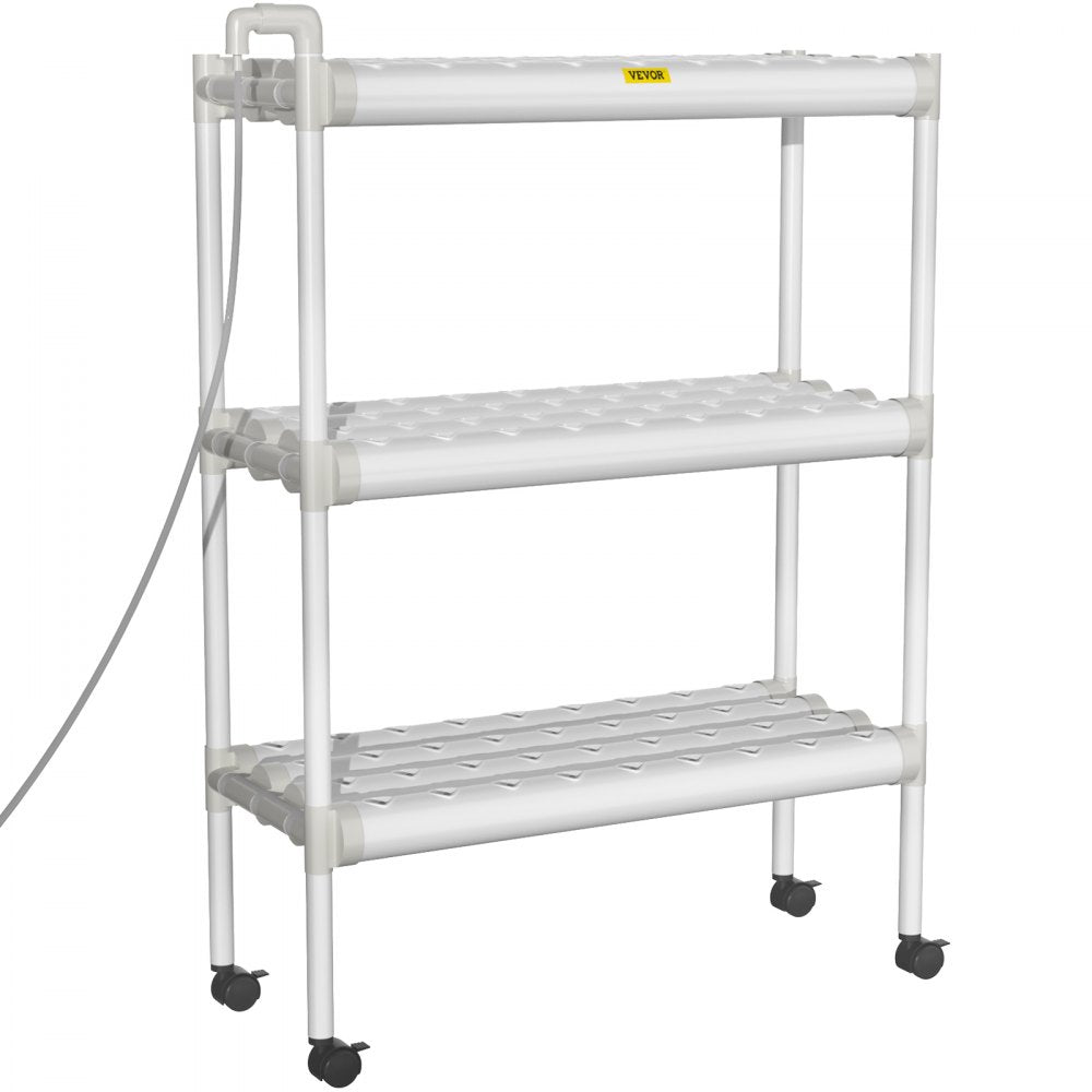 VEVOR Hydroponics Growing System, 108 Sites 3 Layers, 12 Food-Grade PVC-U Pipes, Vertical Indoor Plant Grow Kit with Water Pump, Timer, Nest Basket, Sponge for Fruits, Vegetables, Herb, White 