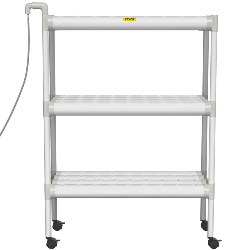 VEVOR Hydroponics Growing System, 108 Sites 3 Layers, 12 Food-Grade PVC-U Pipes, Vertical Indoor Plant Grow Kit with Water Pump, Timer, Nest Basket, Sponge for Fruits, Vegetables, Herb, White 