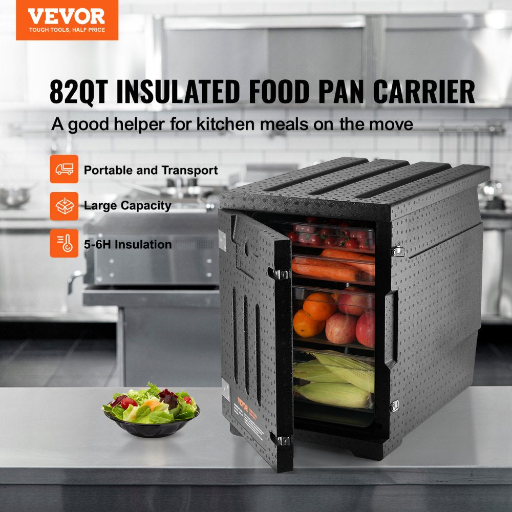 VEVOR Insulated Food Pan Carrier, 82 Qt Hot Box for Catering, LLDPE Food Box Carrier with Double Buckles, Front Loading Food Warmer for Restaurant, Canteen, etc. 