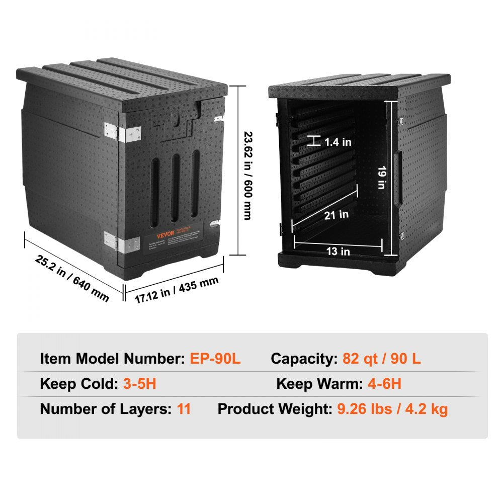 VEVOR Insulated Food Pan Carrier, 82 Qt Hot Box for Catering, LLDPE Food Box Carrier with Double Buckles, Front Loading Food Warmer for Restaurant, Canteen, etc. 