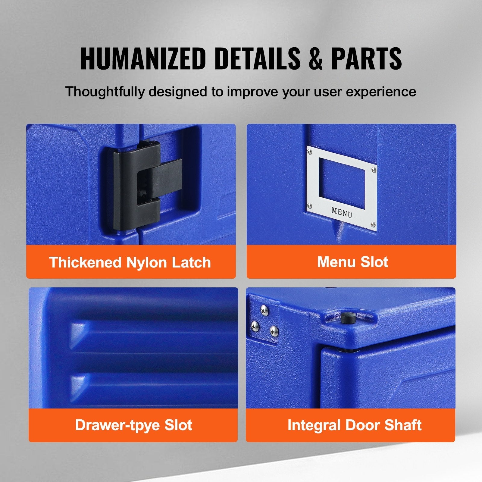 VEVOR Insulated Food Pan Carrier Front Load Catering Box w/ Wheels 82 Qt Blue 