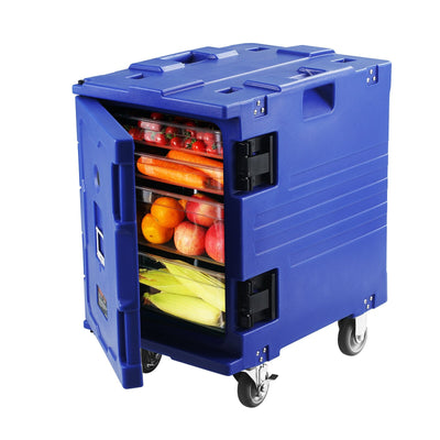 VEVOR Insulated Food Pan Carrier Front Load Catering Box w/ Wheels 82 Qt Blue 