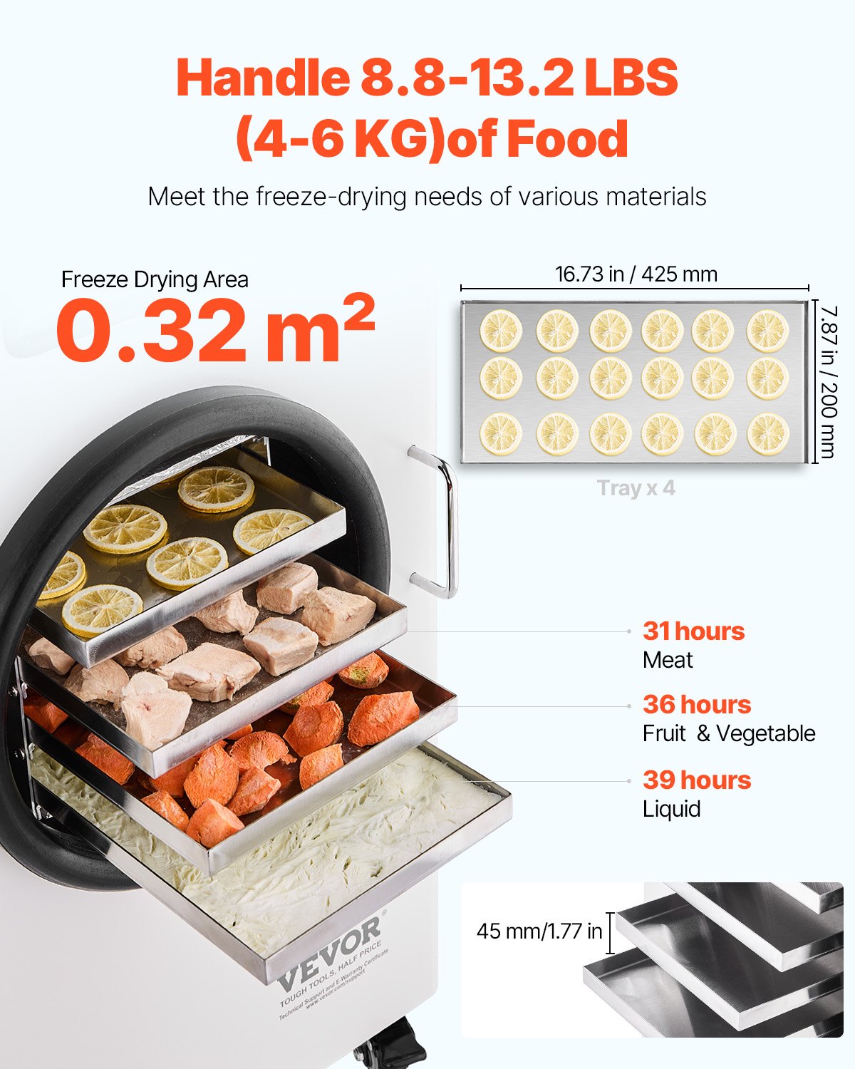VEVOR Vacuum Freeze Dryer 4-Layer Fruit Vegetable Freeze Drying Machine White 