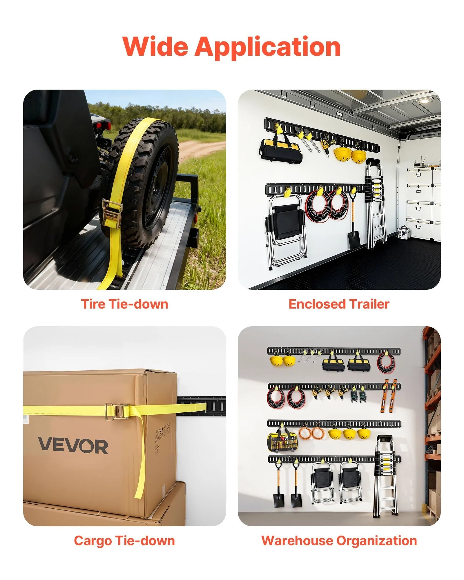VEVOR E-Track Tie-Down Rail Kit, 8 Pack (5ft+4ft+2ft+1ft) E Track Rails, 36 Pcs Includes 2 Ratchet Straps & 8 O-Rings & 8 Tie-Offs with D-Ring & 2 Single Slots & 16 End Caps, Fit for Vans Trailers 