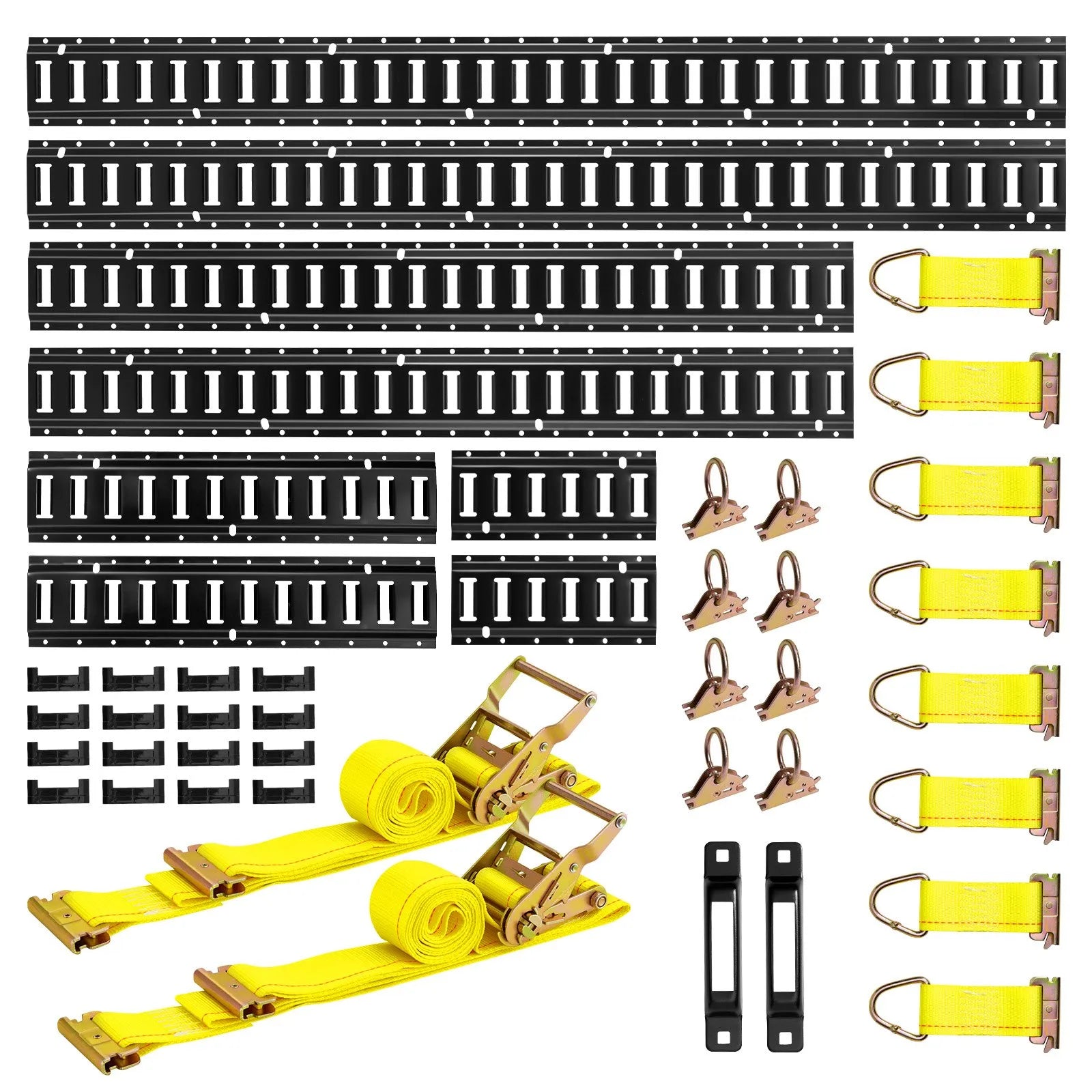 VEVOR E-Track Tie-Down Rail Kit, 8 Pack (5ft+4ft+2ft+1ft) E Track Rails, 36 Pcs Includes 2 Ratchet Straps & 8 O-Rings & 8 Tie-Offs with D-Ring & 2 Single Slots & 16 End Caps, Fit for Vans Trailers 