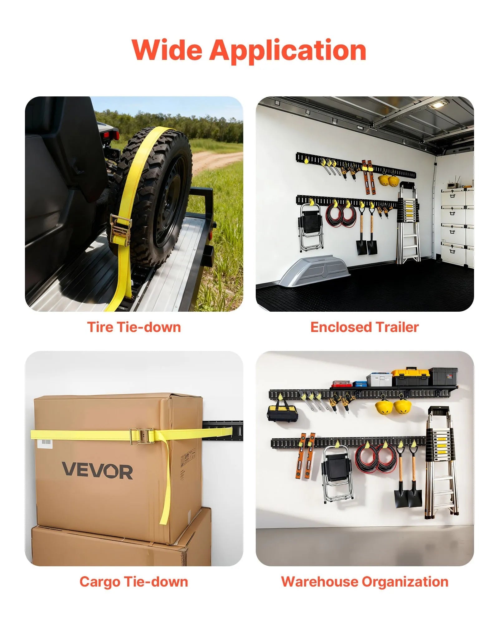 VEVOR E-Track Tie-Down Rails, 4 Pack, 7.7 ft E Track Rails Secures Cargo & Heavy Loads Up to 2,000 lbs, Trailer Tie-Down System Suitable for Garages, Vans, Motorcycle Tie Downs, ATV Mountings 