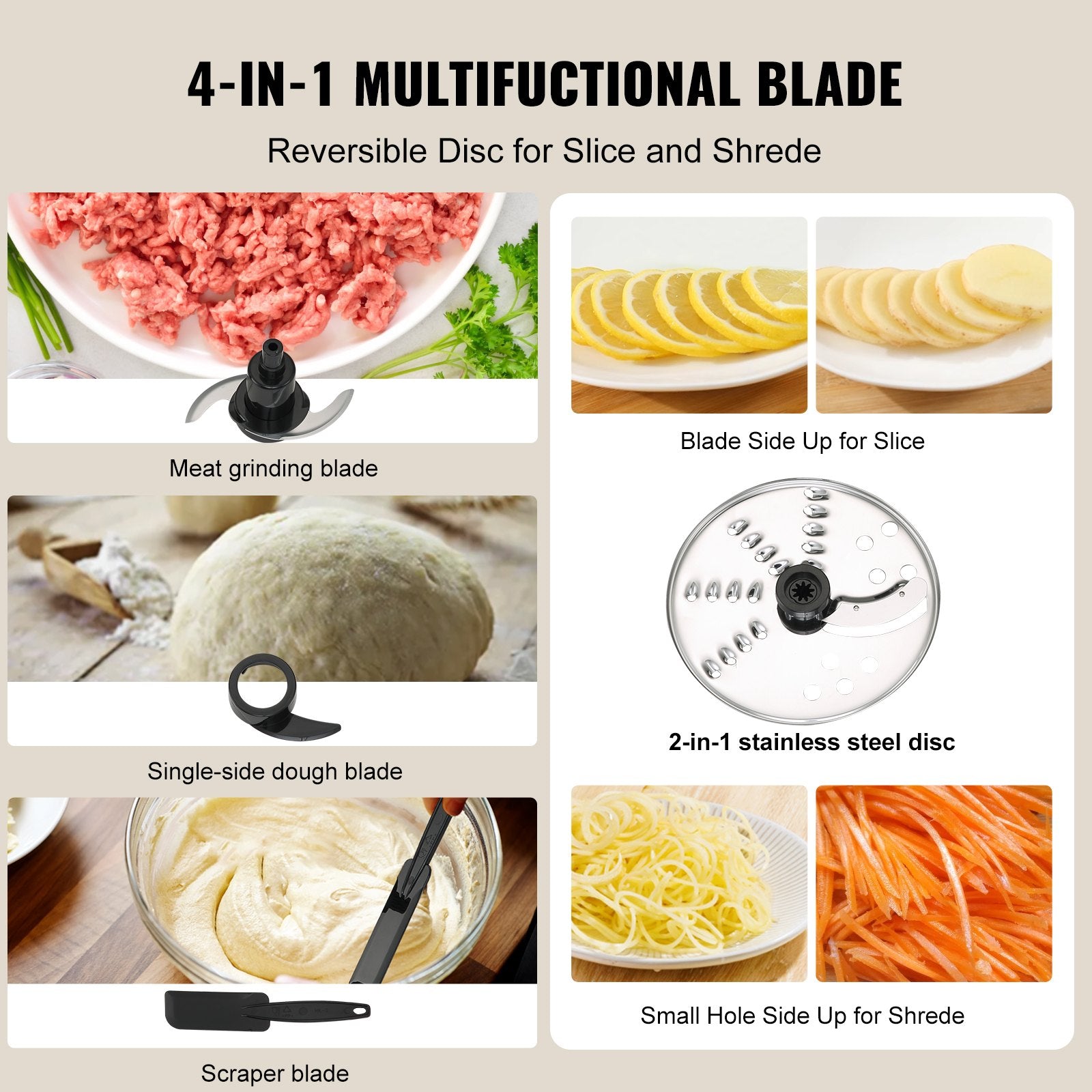 VEVOR Food Processor, 7-Cup Vegetable Chopper for Chopping, Mixing, Slicing, and Kneading Dough, 350 Watts Stainless Steel Blade Professional Electric Food Chopper, Easy Assembly & Clean, Black 