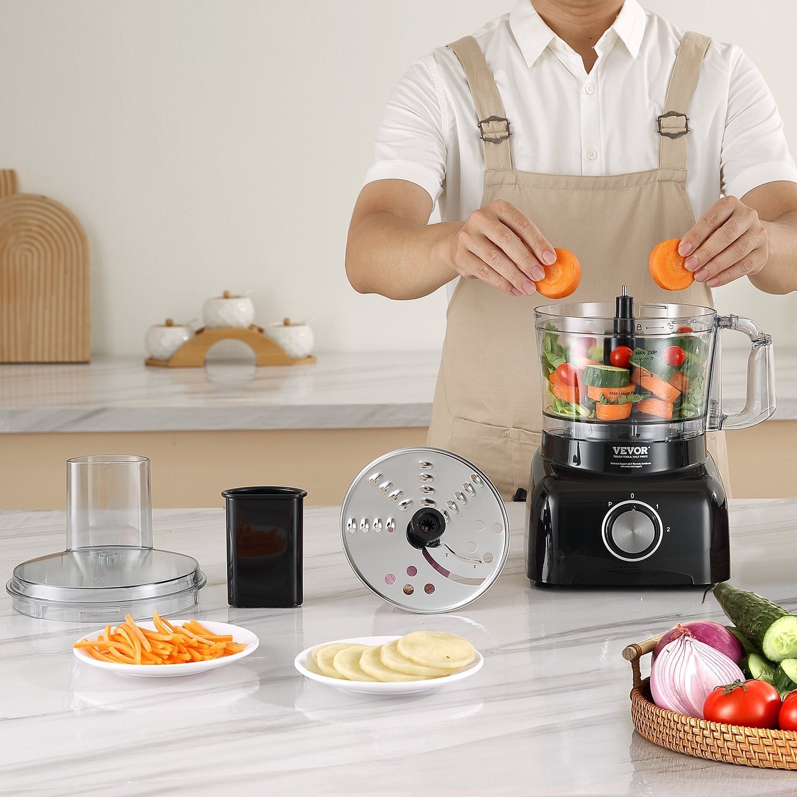 VEVOR Food Processor, 7-Cup Vegetable Chopper for Chopping, Mixing, Slicing, and Kneading Dough, 350 Watts Stainless Steel Blade Professional Electric Food Chopper, Easy Assembly & Clean, Black 
