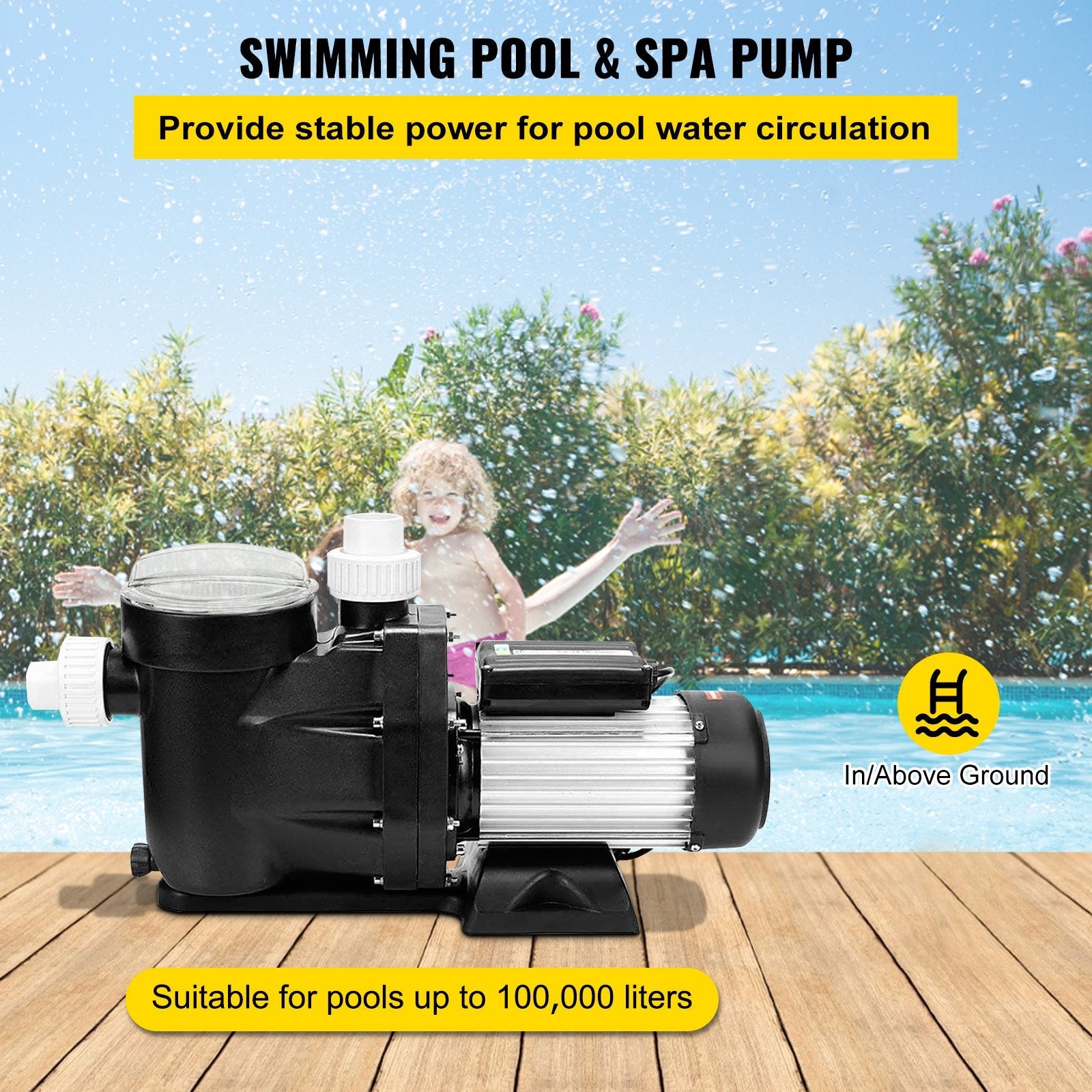 VEVOR Swimming Pool Filter Pump 2.5HP, Inground Swimming Pool Pump 1850W, Swimming Pool Pump 148GPM, Single Speed Filter for Spa Water Circulation Above Ground Apply Swimming Pool, Bathtub 