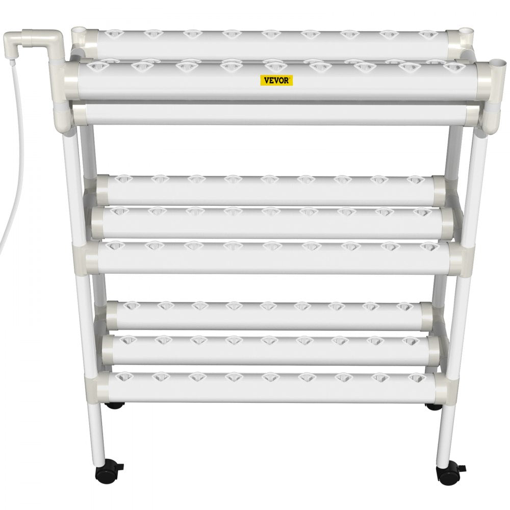 VEVOR Hydroponics Growing System, 90 Sites 3 Layers, 10 Food-Grade PVC-U Pipes, Vertical Indoor Plant Grow Kit with Water Pump, Timer, Nest Basket, Sponge for Fruits, Vegetables, Herb, White 