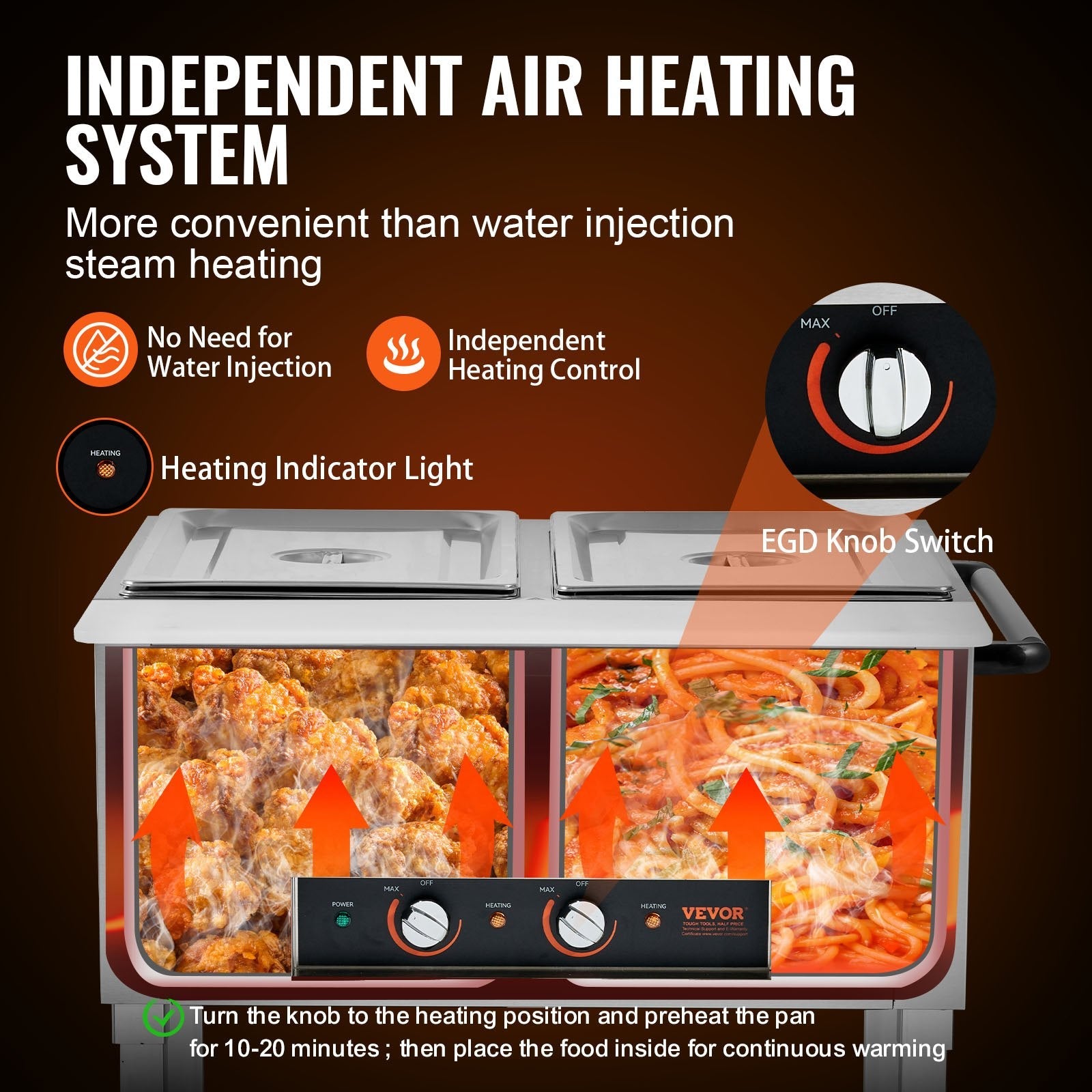 VEVOR 2-Pan Commercial Food Warmer, 2 x 20.6QT Electric Steam Table, 1000W Professional Buffet Catering Food Warmer with 4 Wheels (2 Lockable), Food Grade Stainless Steel Server for Party Restaurant 