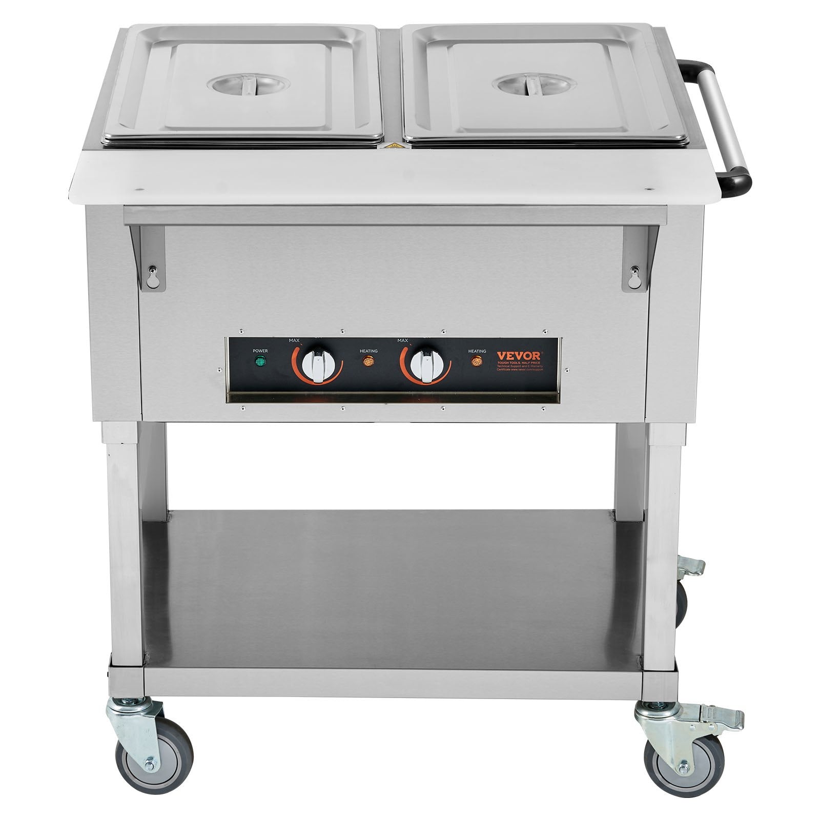 VEVOR 2-Pan Commercial Food Warmer, 2 x 20.6QT Electric Steam Table, 1000W Professional Buffet Catering Food Warmer with 4 Wheels (2 Lockable), Food Grade Stainless Steel Server for Party Restaurant 