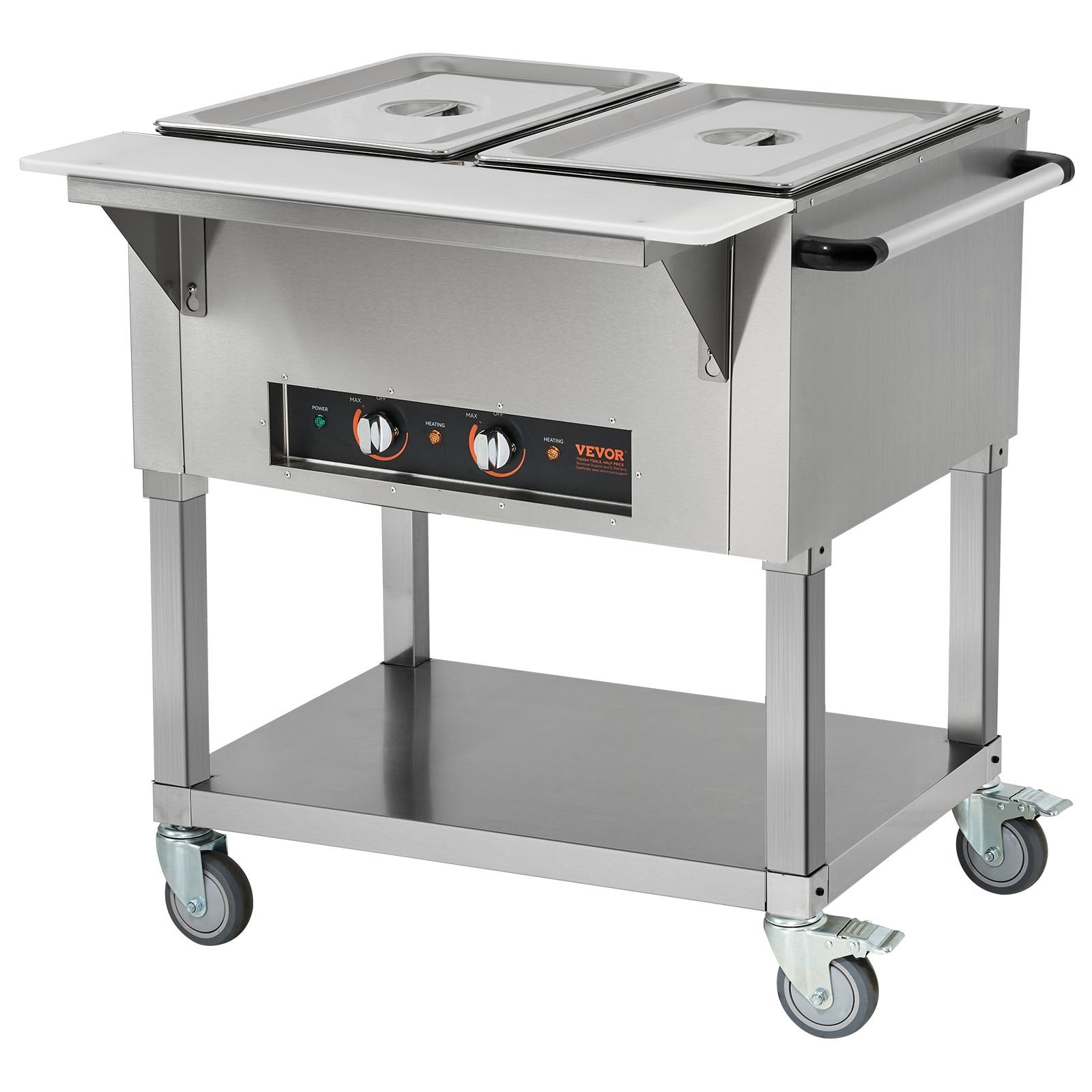 VEVOR 2-Pan Commercial Food Warmer, 2 x 20.6QT Electric Steam Table, 1000W Professional Buffet Catering Food Warmer with 4 Wheels (2 Lockable), Food Grade Stainless Steel Server for Party Restaurant 
